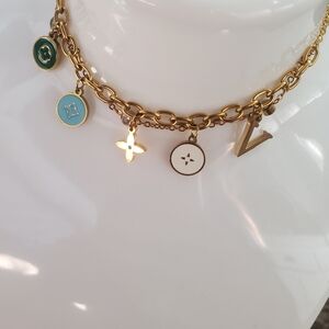 Double Chain Gold Charm Bracelet with Multicolor Accents